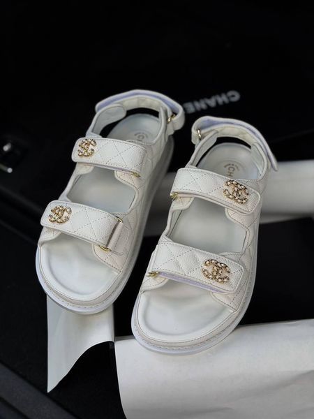 Chanel CC Velcro Sandals White Chnl01 фото