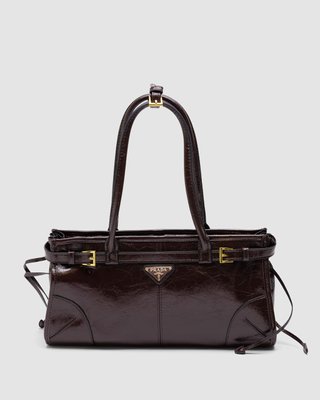 Prada Medium Leather Handbag Dark Brown 99628 фото