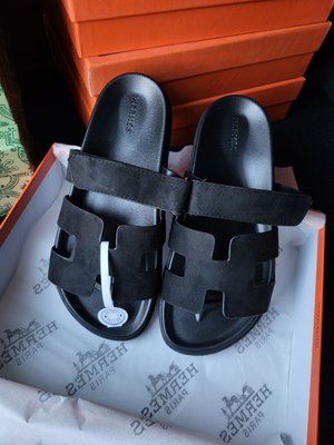 Hermes Chypre Suede Black Sandals Premium 1039 фото