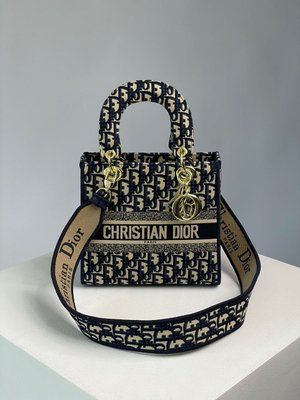 Сумкa Christian Dior Medium Lady D-Lite Bag Blue/Beige 99164 фото