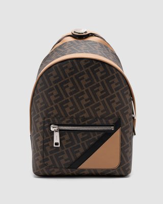 Fendi Chiodo Small Fendi Diagonal Brown FF Canvas Backpack 99633 фото