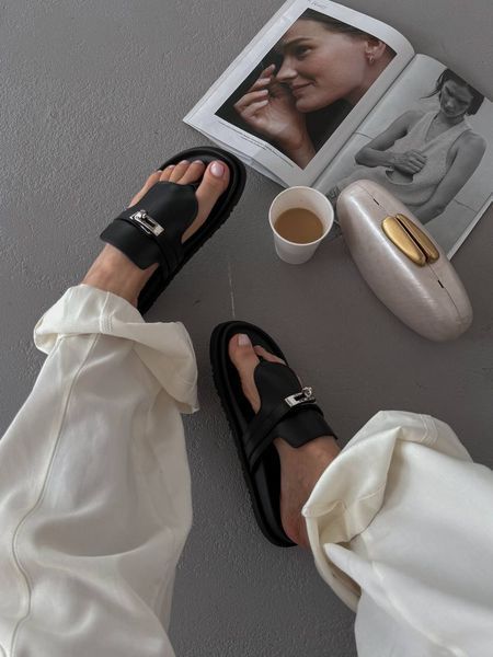 Empire sandal Hermes Leather Black H20 фото