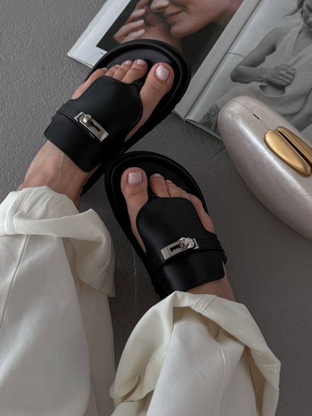 Empire sandal Hermes Leather Black H20 фото
