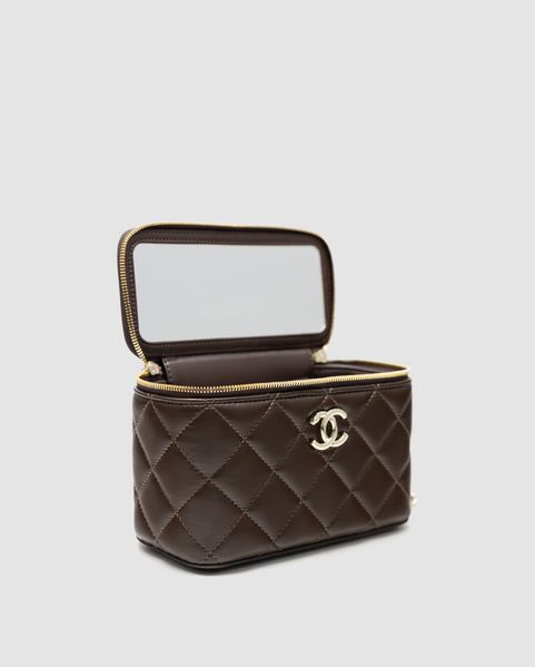 Сумка Chanel Classic Brown Lambskin Pearl Crush Vanity Bag Gold 991261 фото