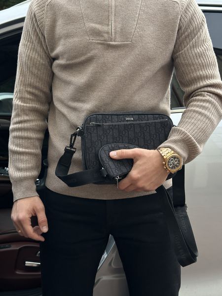 Dior Saddle Triple Pouch Black Oblique Jacquard 77181 фото