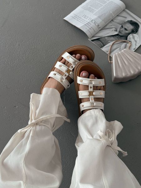 Celine Tippi Leather Slide Sandals White ch031 фото