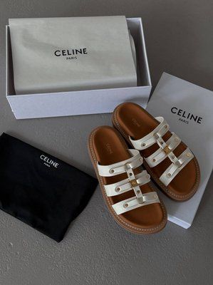 Celine Tippi Leather Slide Sandals White ch031 фото