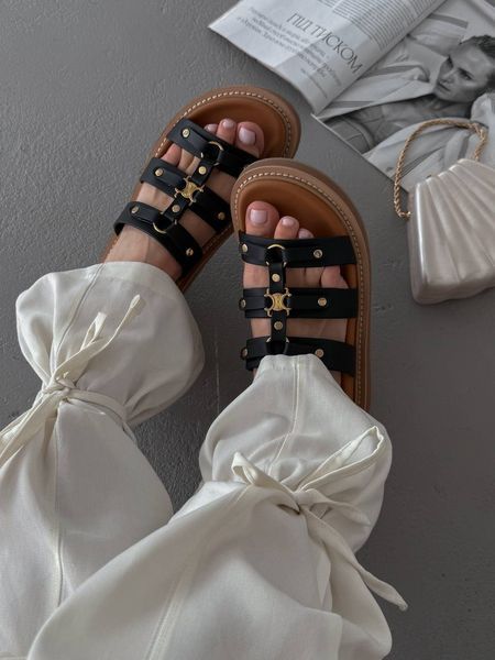 Celine Tippi Leather Slide Sandals Black ch032 фото