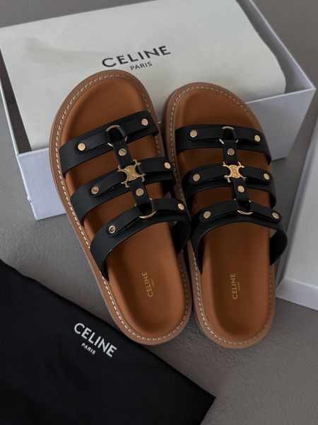 Celine Tippi Leather Slide Sandals Black ch032 фото