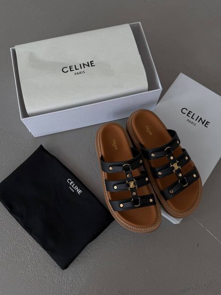 Celine Tippi Leather Slide Sandals Black ch032 фото