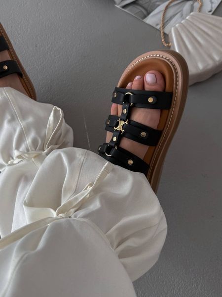 Celine Tippi Leather Slide Sandals Black ch032 фото