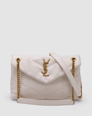 Saint Laurent Puffer Small in Nappa Leather Cream Gold Chain 99627 фото