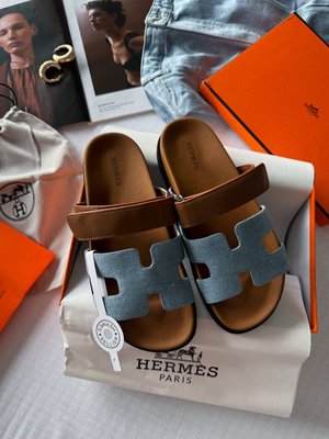 Hermes Chypre Apricot Sandals Jeans Brown h05 фото